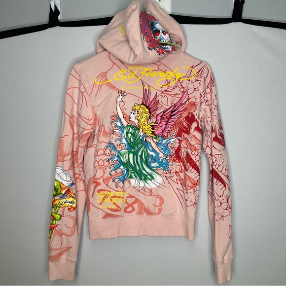 Authentic Ed Hardy by Christian Audigier pink zip up hoodie - Picture 3 of 12
